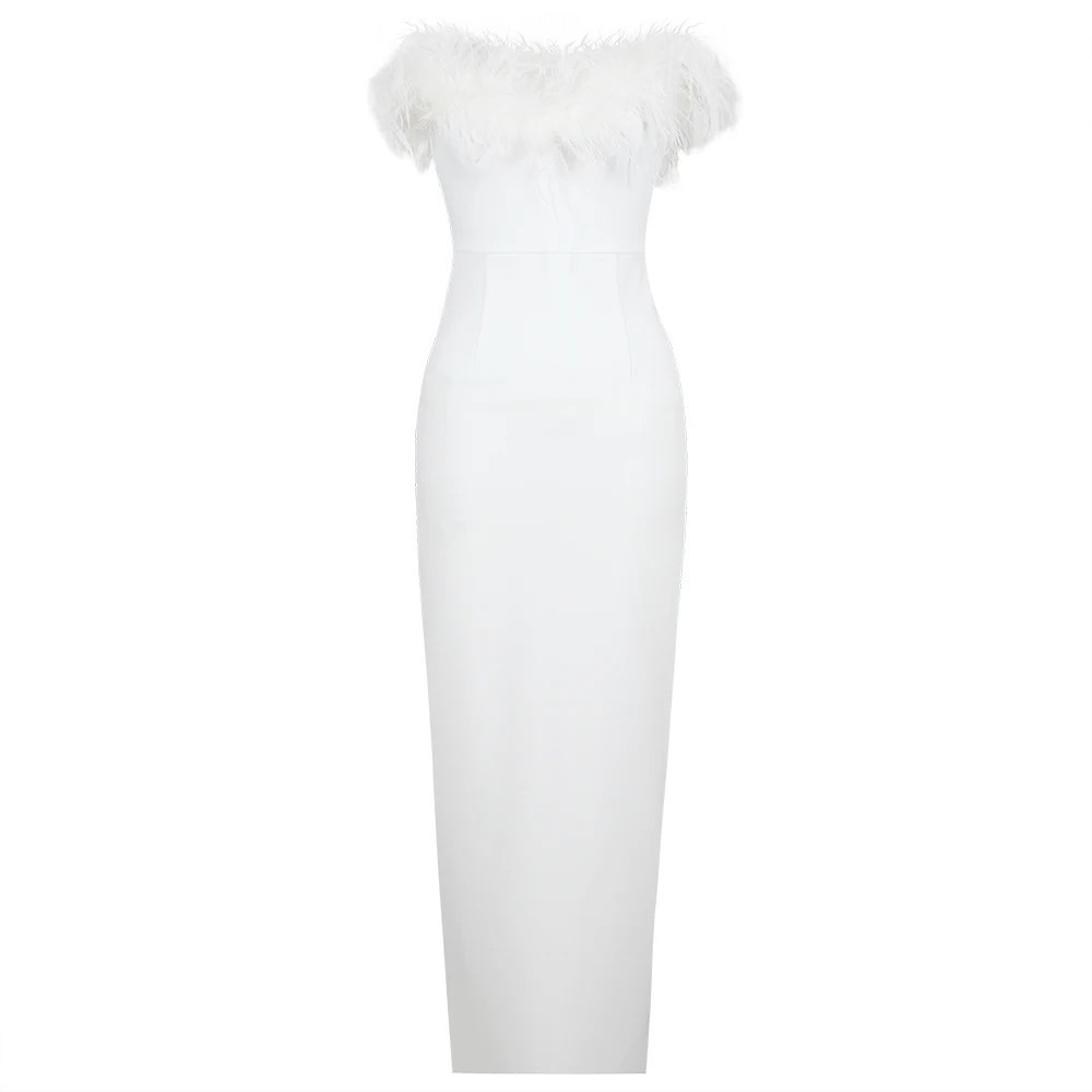 Feather body con midi dress bridal